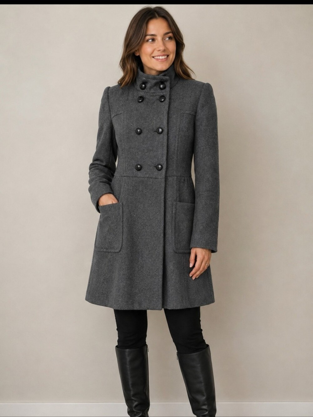 Zara Woman Gray Wool Blend Military Style Coat XS